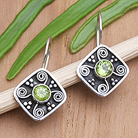 Peridot drop earrings, 'Odyssey's Edge in Green' - Handcrafted Peridot and Sterling Silver Drop Earrings