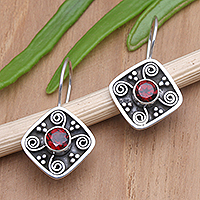 Garnet drop earrings, 'Odyssey's Edge in Red' - Handmade Garnet and Sterling Silver Drop Earrings