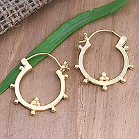 Gold-plated hoop earrings, 'Sense of Purpose' - Artisan Crafted Gold-Plated Hoop Earrings