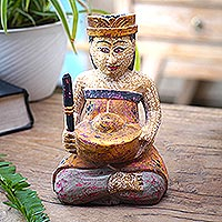 Wood statuette, 'Rhythmic Kempul' - Albesia Wood Statuette with Music Motif