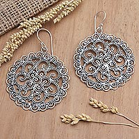Sterling silver dangle earrings, 'Mandala's Fire' - Sterling Silver Dangle Earrings with Mandala Motif