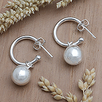 Sterling silver half-hoop earrings, 'Ball of Lightning' - Handcrafted Sterling Silver Half-Hoop Earrings