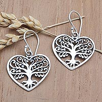 Sterling silver dangle earrings, 'Hanging Branches' - Romantic Sterling Silver Dangle Earrings with Tree Motif