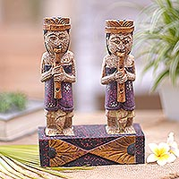 Wood statuette, 'Balinese Rhythm' - Handmade Wood Statuette with Music Motif