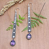 Amethyst dangle earrings, 'Purple Snow' - Amethyst and Sterling Silver Dangle Earrings from Bali
