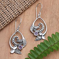 Amethyst dangle earrings, 'Natural Motif' - Handcrafted Dangle Earrings with Amethyst