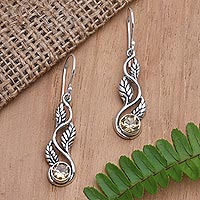 Citrine dangle earrings, 'Dream of Foliage' - Balinese Citrine and Sterling Silver Dangle Earrings