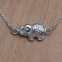 Sterling silver pendant bracelet, 'See the Elephant' - Sterling Silver Pendant Bracelet with Elephant Motif