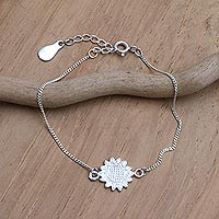 Sterling silver pendant bracelet, 'Sunflower Bright' - Sterling Silver Pendant Bracelet with Sunflower Motif