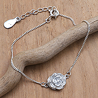 Sterling silver pendant bracelet, 'Climbing Rose' - Sterling Silver Pendant Bracelet with Rose Motif