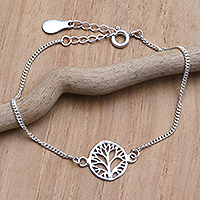 Sterling silver pendant bracelet, 'Growing Upward' - Sterling Silver Pendant Bracelet with Tree Motif