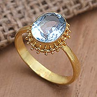 Gold-plated blue topaz single stone ring, 'Snowflake Surprise' - Gold-Plated Blue Topaz Single Stone Ring