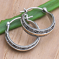 Gold-accented hoop earrings, 'Ever Evolving' - Handcrafted Gold-Accented Hoop Earrings