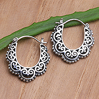 Sterling silver hoop earrings, 'Love and Desire' - Handmade Balinese Sterling Silver Hoop Earrings