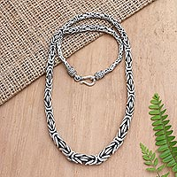 Men's sterling silver chain necklace, 'Power Play' - Men's Sterling Silver Borobudur Chain Necklace