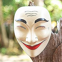 Wood mask, 'Balinese Smile' - Hand Crafted Albesia Wood Mask