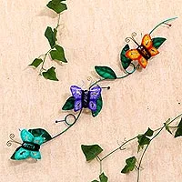 Iron wall sculpture, 'Garden Butterfly' - Wrought Iron Butterfly Wall Sculpture Decor from Bali