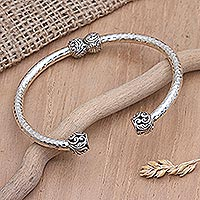 Sterling silver cuff bracelet, 'Balinese Orbs' - Sterling Silver Balinese Cuff Bracelet with Orbs