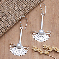 Cultured pearl dangle earrings, 'Gleaming Eyes' - Sterling Silver and Cultured Pearl Dangle Earrings