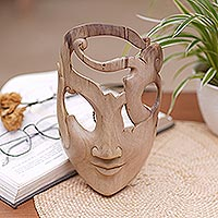 Hibiscus wood mask, 'Arabesque' - Handmade Hibiscus Wood Mask