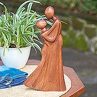 Wood statuette, 'Unforgettable Moment' - Hand Carved Suar Wood Wedding Statuette