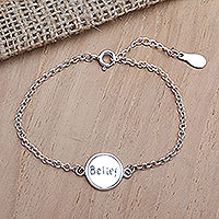 Sterling silver pendant bracelet, 'Belief' - Artisan Crafted Sterling Pendant Bracelet