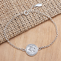Sterling silver pendant bracelet, 'Ongkare' - Om Symbol Sterling Silver Bracelet