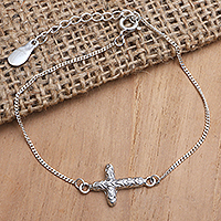 Sterling silver pendant bracelet, 'Grace Everlasting' - Cross Motif Sterling Silver Pendant Bracelet