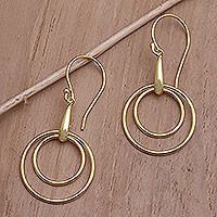 Gold-plated dangle earrings, 'Beauty in the Round' - 18k Gold-Plated Earrings from Bali