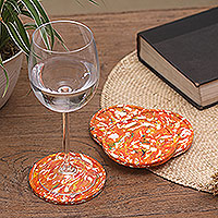 Recycled plastic coasters, 'Orange Circles' (set of 4) - Eco-Friendly Recycled Orange Coasters (Set of 4)