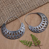Sterling silver hoop earrings, 'Natchez Basket' - Artisan Crafted Sterling Silver Hoop Earrings