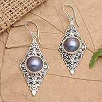 Cultured mabe pearl dangle earrings, 'Exquisite Bali' - Blue Cultured Pearl Earrings