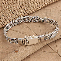 Sterling silver chain bracelet, 'Illusion Knot' - Unisex Sterling Silver Chain Bracelet Crafted in Bali