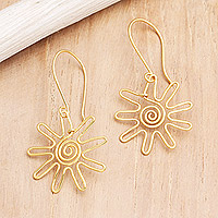 Gold-plated dangle earrings, 'Sun Gleam' - Hand Crafted Gold-Plated Dangle Earrings from Indonesia