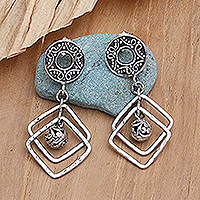 Sterling silver dangle earrings, 'Ancient Era' - Hand Crafted Sterling Silver Dangle Earrings