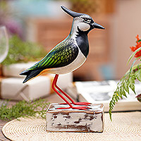 Wood sculpture, 'Lapwing' - Hand-Carved and Painted Bird Sculpture