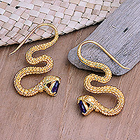 Gold-plated amethyst drop earrings, 'Purple Striking Snake' - 18k Gold-Plated Snake Drop Earrings with Faceted Amethyst