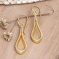 Gold-plated dangle earrings, 'Enchanting Style' - Balinese 18k Gold-plated Modern Dangle Earrings