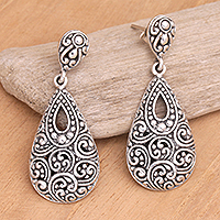 Sterling silver dangle earrings, 'Mirror Self' - Sterling Silver Dangle Earrings with Traditional Motifs