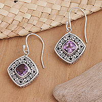 Amethyst dangle earrings, 'Stuck on You in Purple' - 925 Sterling Silver and Amethyst Dangle Earrings from Bali