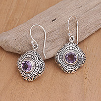 Amethyst dangle earrings, 'Purple Lovely Touch' - Balinese Sterling Silver Dangle Earrings with Amethysts