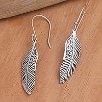 Sterling silver dangle earrings, 'Virtuous Feather' - Sterling Silver Feather Dangle Earrings from Bali