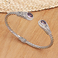 Amethyst cuff bracelet, 'Graceful Custom' - One-Carat Faceted Amethyst Cuff Bracelet from Bali