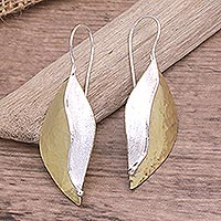 Gold accented sterling silver drop earrings, 'Golden Autumn Leaves' - Leaf-Shaped Drop Earrings with Gold Accents