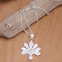 Cubic zirconia pendant necklace, 'Balinese Kepetan' - Sterling Silver and Cubic Zirconia Balinese Pendant Necklace