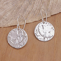 Sterling silver dangle earrings, 'Lunar Crescents' - Handmade Circular Sterling Silver Dangle Earrings from Bali