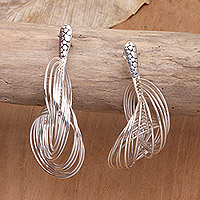 Sterling silver drop earrings, 'Eternal Halo' - Sterling Silver Modern Drop Earrings with Loops
