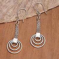 Sterling silver dangle earrings, 'Luminous Modernity' - Modern Sterling Silver Dangle Earrings from Java