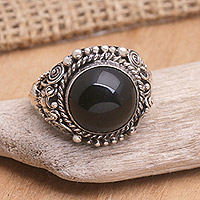 Onyx cocktail ring, 'Black Eclipse' - Balinese Onyx Sterling Silver Cocktail Ring