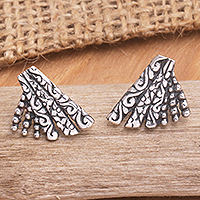 Sterling silver button earrings, 'Balinese Wings' - Sterling Silver Wing Button Earrings from Bali